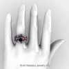 Nature Classic 14K White Gold 1.0 Ct Black Diamond Rubies Leaf and Vine Engagement Ring Wedding Band Set R340S-14KWGRBD-3