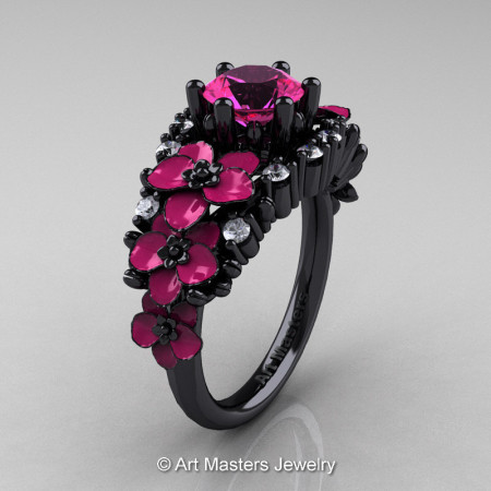 Nature Classic 14K Black Gold 1.0 Ct Pink Sapphire Diamond Pink Orchid Engagement Ring R604-14KBGDPPS-1