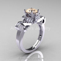 Classic 14K White Gold 1.0 Ct Champagne and White Diamond Solitaire Engagement Ring R323-14KWGDCHD-1