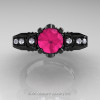Classic 14K Black Gold 1.0 Ct Pink Sapphire Diamond Solitaire Engagement Ring R323-14KBGDPS-3