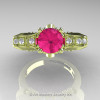 Classic 18K Green Gold 1.0 Ct Pink Sapphire Diamond Solitaire Engagement Ring R323-18KGGDPS-3