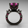 Modern Antique 14K Black Gold 3.0 Carat Pink Sapphire Solitaire Wedding Ring R214-14KBGPS-2