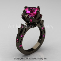 Modern Antique 14K Black Gold 3.0 Carat Pink Sapphire Solitaire Wedding Ring R214-14KBGPS-1