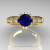 Classic 14K Yellow Gold 1.0 Ct Blue Sapphire Diamond Solitaire Engagement Ring R323-14KYGDBS-3