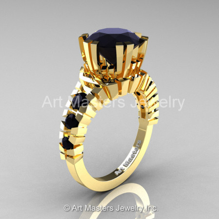 Modern 14K Yellow Gold 3.0 Ct Black Diamond Solitaire Wedding Anniversary Ring R325-14KYGBD-1
