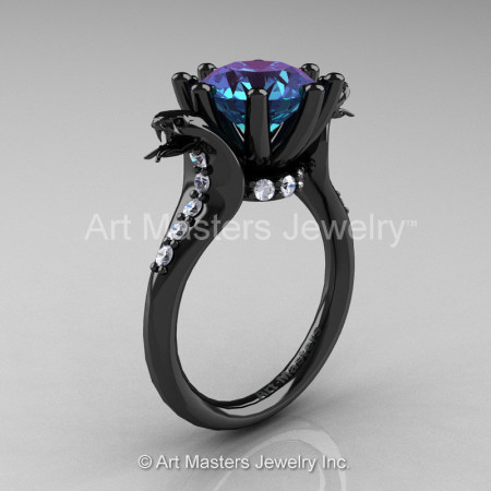 Art Masters 14K Black Gold 3.0 Ct Laser Alexandrite Diamond Cobra Engagement Ring R602-14KBGDAL-1