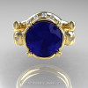 Art Masters Vintage 14K Yellow Gold 3.0 Ct Blue Sapphire Diamond Wedding Ring Set R167S-14KYGDBS-2