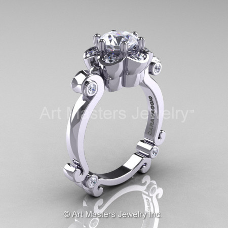 Art Masters Caravaggio 14K White Gold 1.0 Ct White Sapphire Diamond Engagement Ring R606-14KWGDWS-1