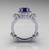 Art Masters Caravaggio 14K White Gold 1.0 Ct Blue Sapphire Diamond Engagement Ring R606-14KWGDBS-2