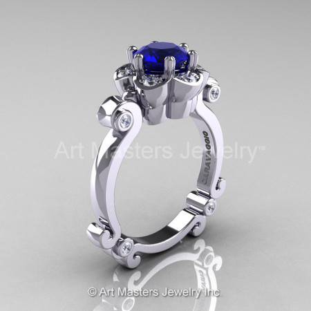 Art Masters Caravaggio 14K White Gold 1.0 Ct Blue Sapphire Diamond Engagement Ring R606-14KWGDBS-1