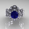 Art Masters Caravaggio 14K White Gold 1.0 Ct Blue Sapphire Diamond Engagement Ring Wedding Band Set R606S-14KWGDBS-3