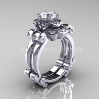Art Masters Caravaggio 14K White Gold 1.0 Ct White Sapphire Diamond Engagement Ring Wedding Band Set R606S-14KWGDWS-1