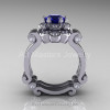 Art Masters Caravaggio 14K White Gold 1.0 Ct Blue Sapphire Diamond Engagement Ring Wedding Band Set R606S-14KWGDBS-2