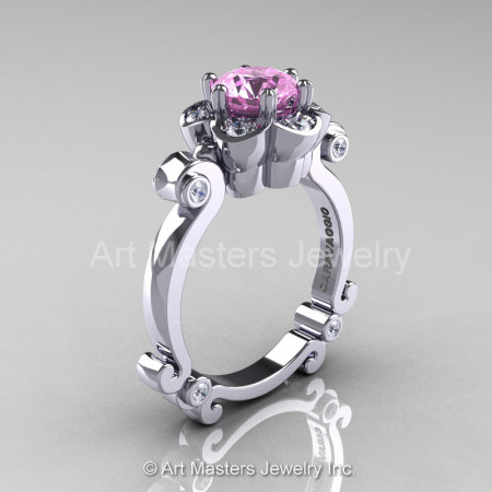 Art Masters Caravaggio 14K White Gold 1.0 Ct Light Pink Sapphire Diamond Engagement Ring R606-14KWGDLPS-1