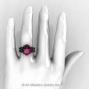 Art Masters Caravaggio 14K Black Gold 1.0 Ct Pink Sapphire Engagement Ring Wedding Band Set R606S-14KBGPS-4