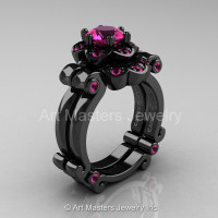 Art Masters Caravaggio 14K Black Gold 1.0 Ct Pink Sapphire Engagement Ring Wedding Band Set R606S-14KBGPS-1