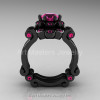 Art Masters Caravaggio 14K Black Gold 1.0 Ct Pink Sapphire Engagement Ring Wedding Band Set R606S-14KBGPS-2