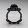 Art Masters Caravaggio 14K Black Gold 1.0 Ct Blue Sapphire Brown Diamond Engagement Ring R606-14KBGBRDBS-2