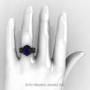 Art Masters Caravaggio 14K Black Gold 1.0 Ct Blue Sapphire Brown Diamond Engagement Ring Wedding Band Set R606S-14KBGBRDBS-4