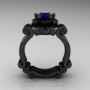 Art Masters Caravaggio 14K Black Gold 1.0 Ct Blue Sapphire Brown Diamond Engagement Ring Wedding Band Set R606S-14KBGBRDBS-2