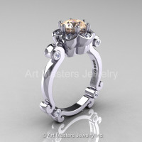 Art Masters Caravaggio 14K White Gold 1.0 Ct Champagne and White  Diamond Engagement Ring R606-14KWGDCHD-1