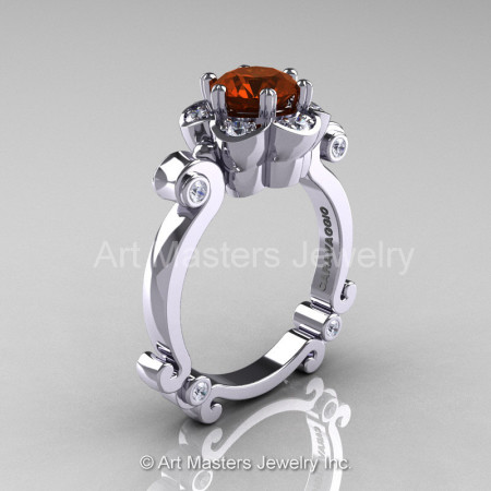 Art Masters Caravaggio 14K White Gold 1.0 Ct Brown and White  Diamond Engagement Ring R606-14KWGDBRD-1