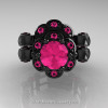 Art Masters Caravaggio 14K Black Gold 1.0 Ct Pink Sapphire Engagement Ring Wedding Band Set R606S-14KBGPS-3