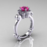 Art Masters Caravaggio 14K White Gold 1.0 Ct Pink Sapphire Diamond Engagement Ring R606-14KWGDPS-1