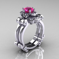 Art Masters Caravaggio 14K White Gold 1.0 Ct Pink Sapphire Diamond Engagement Ring Wedding Band Set R606S-14KWGDPS-1