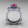 Art Masters Caravaggio 14K White Gold 1.0 Ct Pink Sapphire Diamond Engagement Ring Wedding Band Set R606S-14KWGDPS-2