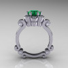 Art Masters Caravaggio 14K White Gold 1.0 Ct Emerald Diamond Engagement Ring R606-14KWGDEM-2