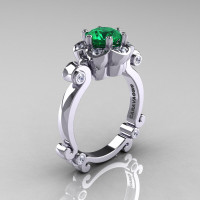 Art Masters Caravaggio 14K White Gold 1.0 Ct Emerald Diamond Engagement Ring R606-14KWGDEM-1