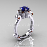 Art Masters Caravaggio 10K White Gold 1.0 Ct Blue Sapphire Brown Diamond Engagement Ring R606-10KWGBRDBS-1