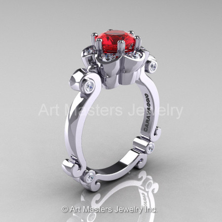 Art Masters Caravaggio 14K White Gold 1.0 Ct Ruby Diamond Engagement Ring R606-14KWGDR-1