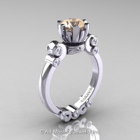 Caravaggio 14K White Gold 1.0 Ct Champagne and White Diamond Solitaire Engagement Ring R607-14KWGDCHD-1