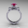 Caravaggio 14K White Gold 1.0 Ct Pigeon Blood Ruby Diamond Solitaire Engagement Ring R607-14KWGDPBR-2