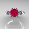 Caravaggio 14K White Gold 1.0 Ct Pigeon Blood Ruby Diamond Solitaire Engagement Ring R607-14KWGDPBR-3