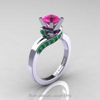 Classic 14K White Gold 1.0 Ct Pink Sapphire Emerald Designer Solitaire Ring R259-14KWGEMPS-1