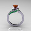 Classic 14K White Gold 1.0 Ct Brown Diamond Emerald Designer Solitaire Ring R259-14KWGEMBRD-2