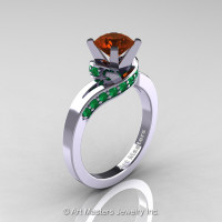 Classic 14K White Gold 1.0 Ct Brown Diamond Emerald Designer Solitaire Ring R259-14KWGEMBRD-1