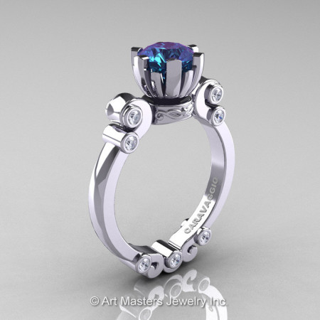 Caravaggio 14K White Gold 1.0 Ct Alexandrite Diamond Solitaire Engagement Ring R607-14KWGDAL-1