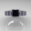 Classic Armenian 950 Platinum 1.0 Ct Princess Black and White Diamond Solitaire Wedding Ring R608-PLATDBD-3