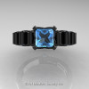 Classic Armenian 14K Black Gold 1.0 Ct Princess Swiss Blue Topaz Solitaire Wedding Ring R608-14KBGBT-3