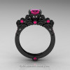 Classic Armenian 14K Black Gold 1.0 Ct Princess Pink Sapphire Solitaire Wedding Ring R608-14KBGPS-2