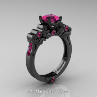 Classic Armenian 14K Black Gold 1.0 Ct Princess Pink Sapphire Solitaire Wedding Ring R608-14KBGPS-1