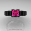 Classic Armenian 14K Black Gold 1.0 Ct Princess Pink Sapphire Solitaire Wedding Ring R608-14KBGPS-3