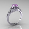 Classic Armenian 14K White Gold 1.0 Ct Lilac Amethyst Diamond Engagement Ring Wedding Band Set R477S-14KWGDLAM-2
