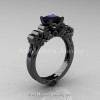 Classic Armenian 14K Black Gold 1.0 Ct Black Diamond Solitaire Wedding Ring R608-14KBGBD-2