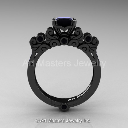 Classic Armenian 14K Black Gold 1.0 Ct Black Diamond Solitaire Wedding Ring R608-14KBGBD-1