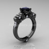Classic Armenian 14K Black Gold 1.0 Ct Black and White Diamond Solitaire Wedding Ring R608-14KBGDBD-2